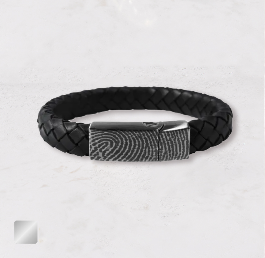 RVS-leer-zwart Zwarte leren armband met RVS sluiting | 14-207 - Afbeelding 1