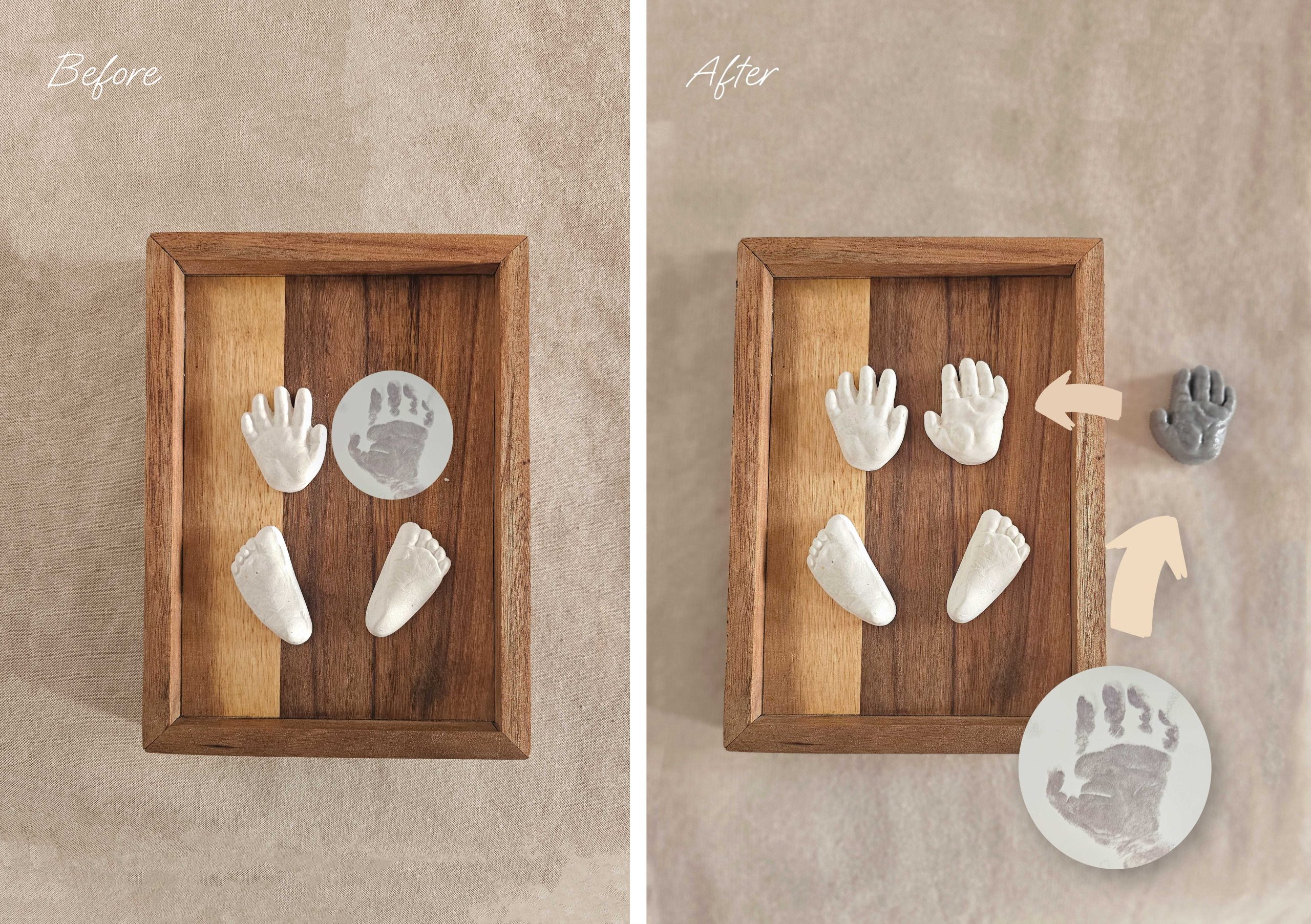 inktafdruk tot 3D gipsafdrukken in een beeld met houten framw