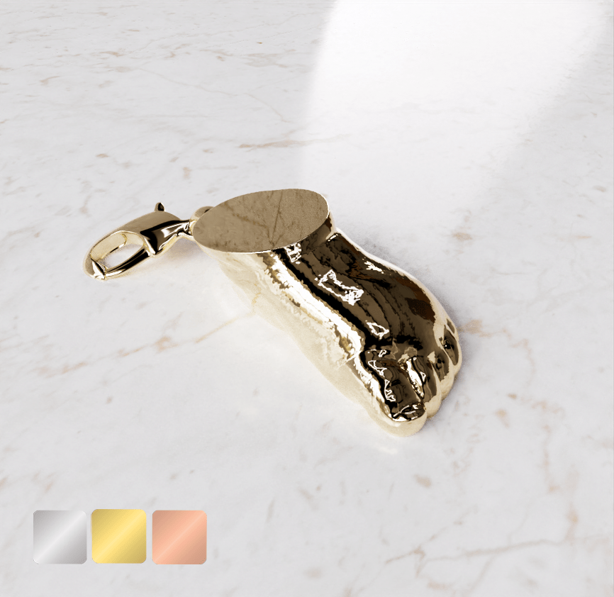 bedel-voetje-karabijn-gold-achter-kleur Voetje bedel 3D | 14-603 - Afbeelding 1