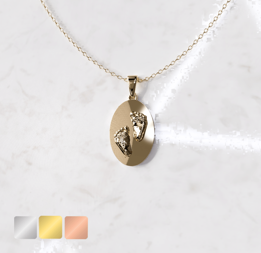 collier-ovaal-voetstapjes-goud-voor-kleur Ketting met ovale hanger | 14-407 - Afbeelding 1