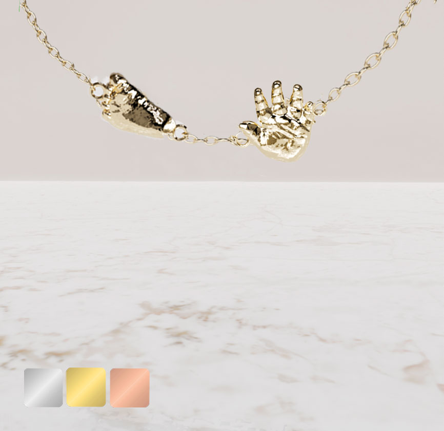 handje-en-voetje-aan-collier Ketting met 2 handjes/ voetjes | 14-417 - Afbeelding 1