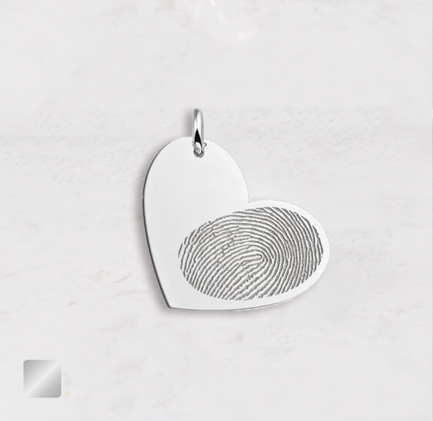 hanger-zilver-hartje Hartje schuin met vingerafdruk hanger | 16-405 - Afbeelding 1