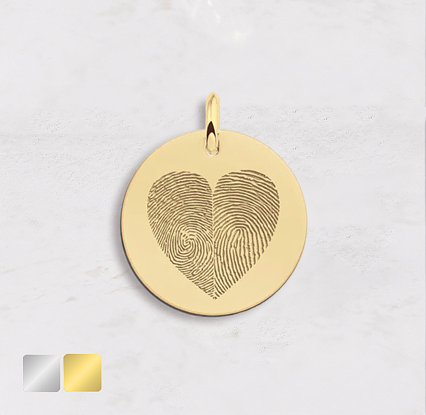 hartje-hanger-op-plaatje-rond-twee-zijdes-goud Ronde hanger dubbele vingerafdruk hart | 16-413 - Afbeelding 1