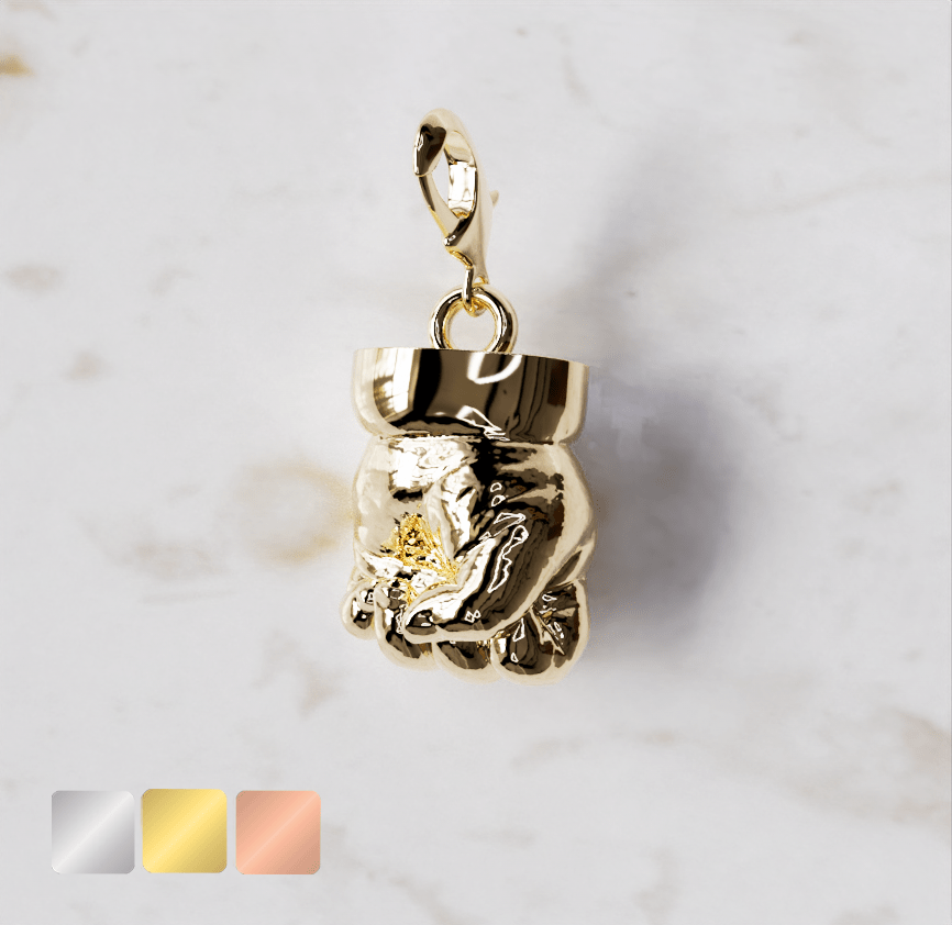 kleuren-goud-zilver-rose-zijkant-kleur-1 Handje bedel 3D - Afbeelding 1