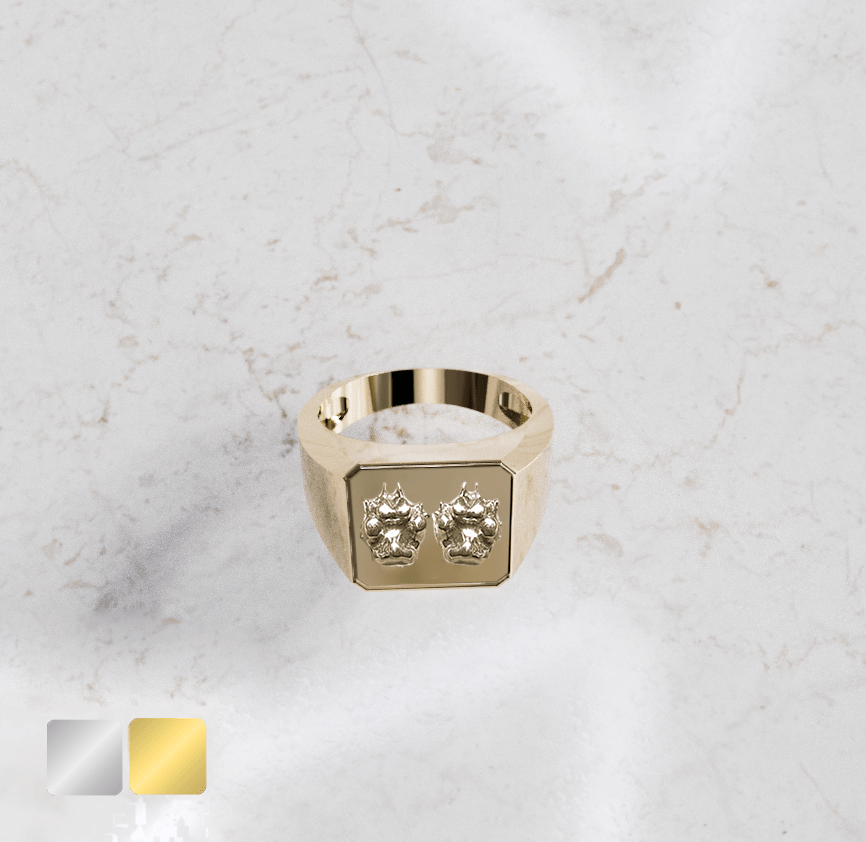 ring-49-voetjes-er-in-goud-voor Zegelring rechthoekig huisdier Heren | 13-317 - Afbeelding 1