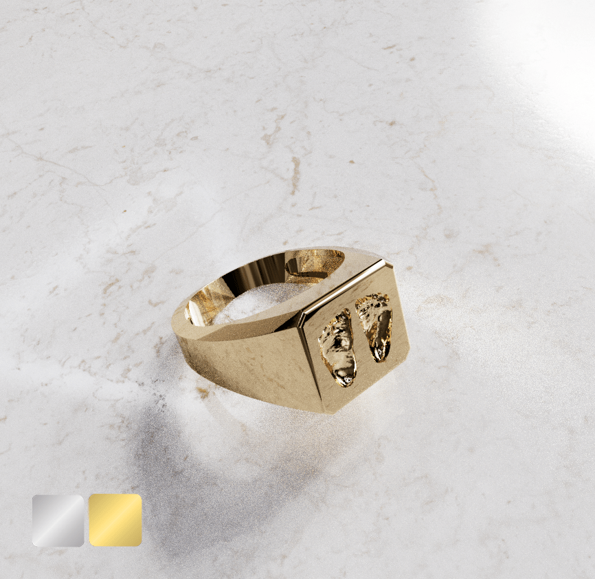 ring-49-voetjes-er-in-goud-zij-goud Zegelring rechthoekig Heren | 14-306 - Afbeelding 1