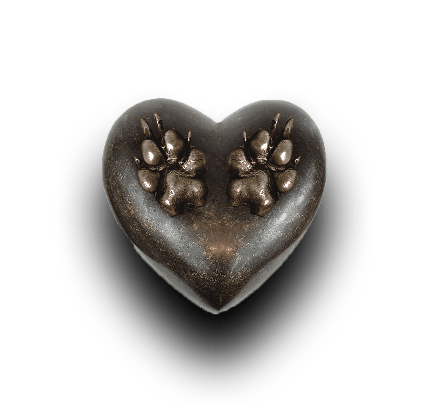 urn hondenpootjes in hartjesvorm brons