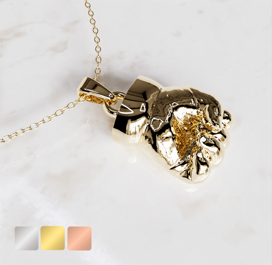 collier-handje-goud-bedel-zij-kleur.png Ketting met handje bedel 3D | 14-410 - Afbeelding 1
