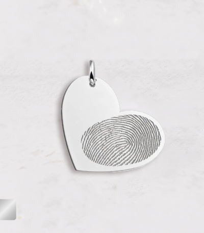 hartje met vingerafdruk hanger zilver