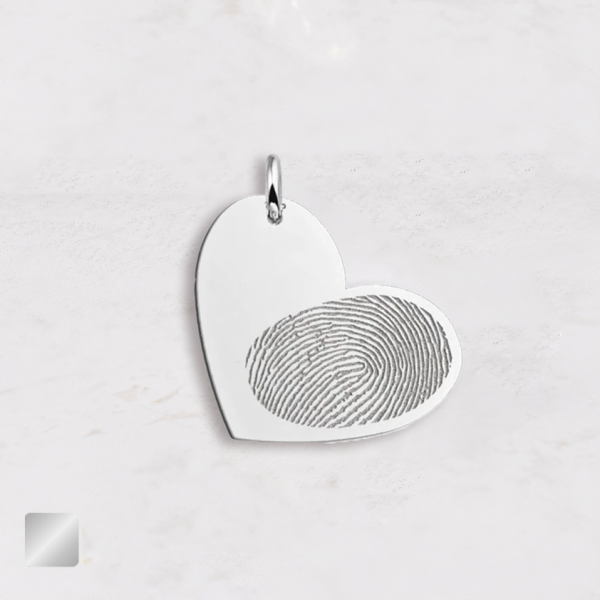 hartje met vingerafdruk hanger zilver