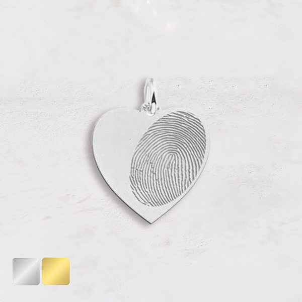 hartje met vingerafdruk hanger zilver