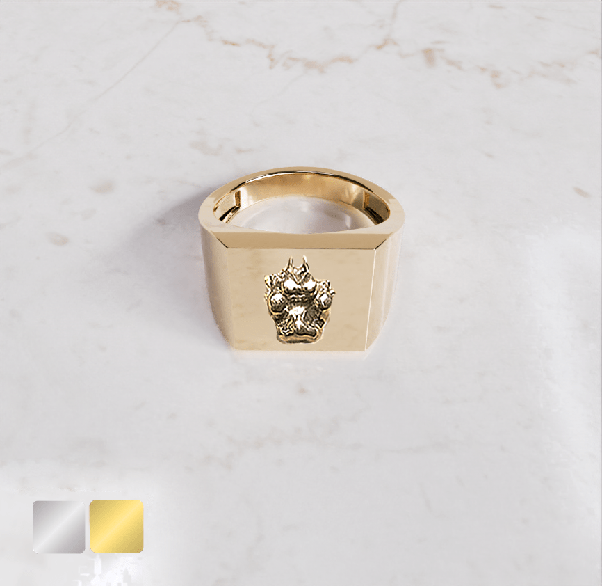 zegelring-man-vierkant-handje-er-in-goud-voor-1.png Zegelring vierkant groot huisdier Heren | 13-319 - Afbeelding 1