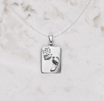 Tag zilver met hand en voetafdruk rechthoekige bedel